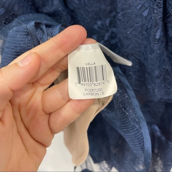 BCBGMaxAzria Willa Navy Lace Mini Cocktail Dress V-Neck Layered Ruffle Evening S - Picture 7 of 8